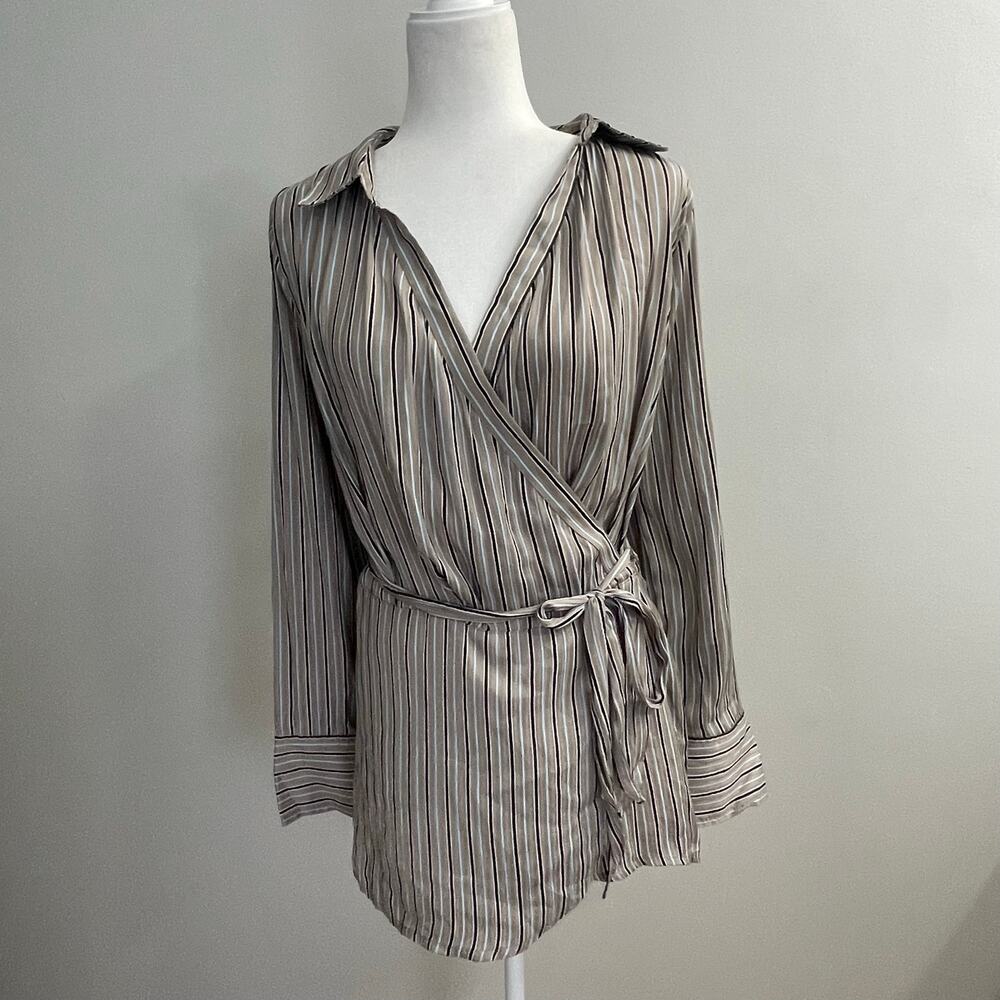 Free People Striped Wrap Tie Blouse Top Size Medium Boho Chic